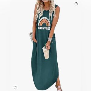 Teal Good Vibes rainbow xl maxi tank dress with pockets